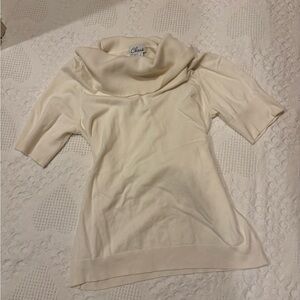 Chaus Ivory White Cowl Neck Short Sleeve Sweater Women Size Large